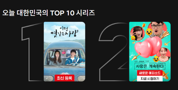 '이런 엿같은 사랑'이 오늘 대한민국의 TOP 10 시리즈 1위를 탈환했다. [사진=넷플릭스 ]