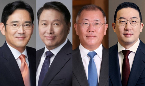 이재용 삼성전자 회장(왼쪽부터), 최태원 SK그룹 회장, 정의선 현대차그룹 회장, 구광모 LG그룹 회장. [사진=각 사]