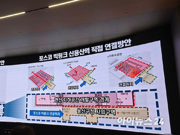 HDC현대산업개발이 용산정비창 전면1구역에 제안한 단지 모형도. [사진=이수현 기자]