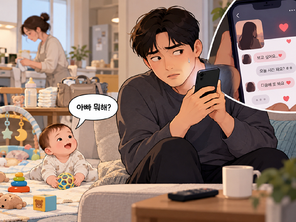 11개월 아기를 두고 만남 어플리케이션(어플)을 통해 태연하게 바람을 피운 경찰 남편의 사연이 알려졌다. 남편은 불륜 사실을 들킨 후에도 이혼에 협조하지 않고 "직장에 알리면 양육권을 주장하겠다"며 아내를 겁박했다. 사진은 챗GPT로 생성한 인공지능(AI) 이미지. [사진=챗GPT]