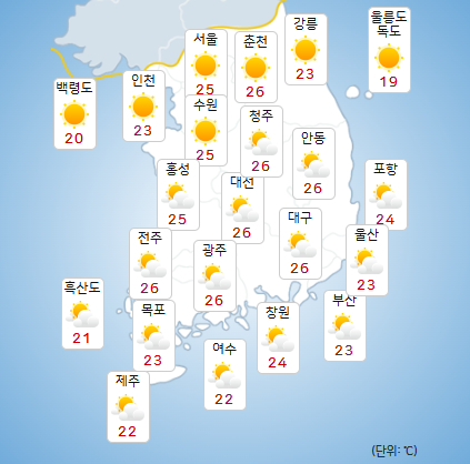 26일(월) 오후 날씨. [사진=기상청 날씨누리]