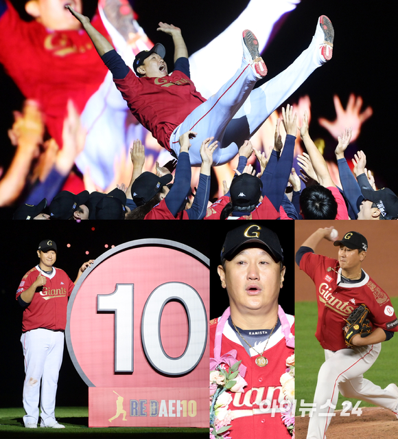 '조선의 4번 타자' 롯데 이대호의 은퇴식이 8일 부산 동래구 사직야구장에서 열린 가운데 이대호의 다양한 모습. [사진=정소희 기자]