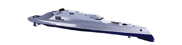 전기추진체계, 통합마스트, 첨단함형, 통합네트워크, 스마트 함교, 병력절감 스마트함정 등의 미래 기술이 적용된 미래형 구축함 조감도 [사진=한화오션]