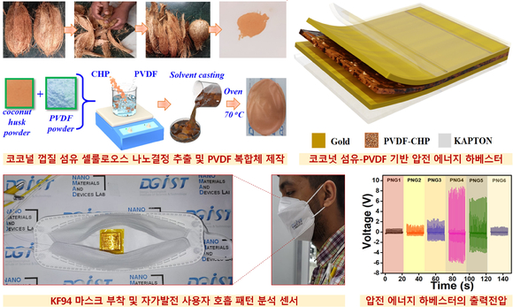 국내 연구팀이 버려지는 코코넛 껍질 섬유의 압전 특성을 활용한 유연한 에너지 하베스팅 소자를 개발했다 [사진=디지스트]