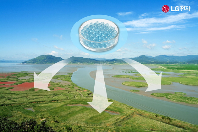 순천만 갯벌에 '마린 글라스'를 적용하는 모습. [사진=LG전자]