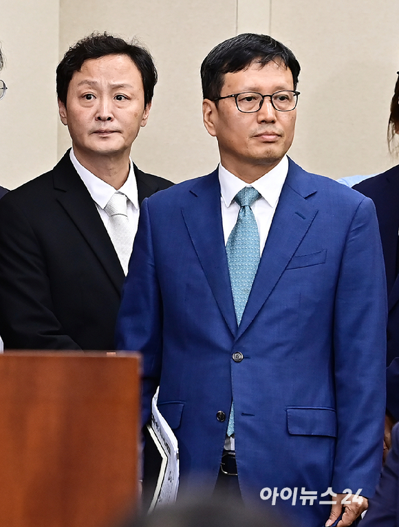 류광진 티몬 대표, 구영배 큐텐그룹 대표가 30일 오후 국회 정무위원회에서 열린 '티몬·위메프 정산 및 환불 지연 사태' 관련 긴급 현안질의에 참석하고 있다. [사진=곽영래 기자]