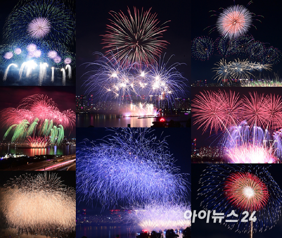 27일 저녁 서울 여의도 한강공원 일대에서 열린 '한화와 함께하는 서울세계불꽃축제 2025'에서 화려한 불꽃들이 밤 하늘을 수놓고 있다. [사진=정소희 기자]
