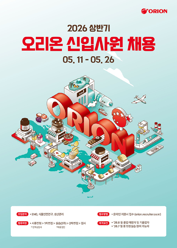 오리온은 2026 상반기 신입사원 채용을 진행한다. [사진=오리온]