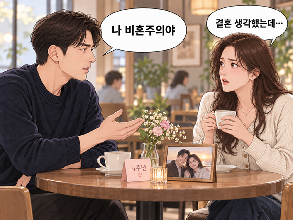 결혼을 생각하고 3년을 만난 남자친구가 '비혼주의'라고 고백하자 배신감을 느낀다는 여성의 사연이 알려졌다. 그림은 챗GPT로 생성한 인공지능(AI) 이미지. [이미지=챗GPT]