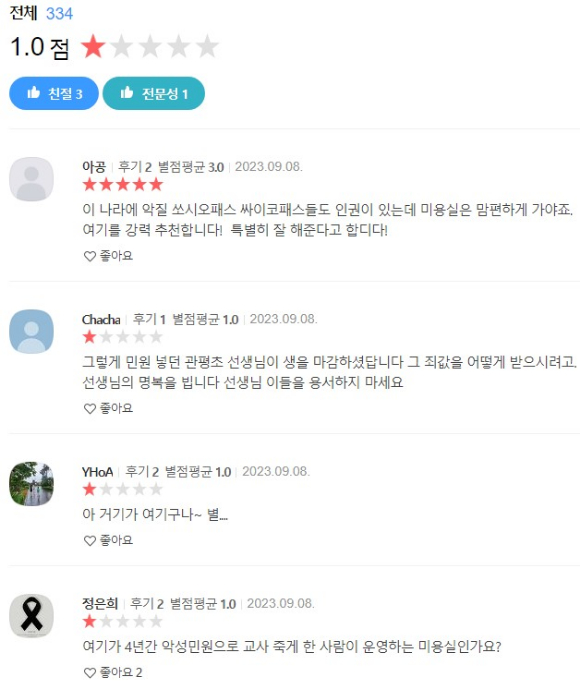대전 사망 교사의 민원 가해 학부모로 알려진 업체에 누리꾼들이 '별점 테러'를 가하고 있다. [사진=카카오맵 캡쳐]