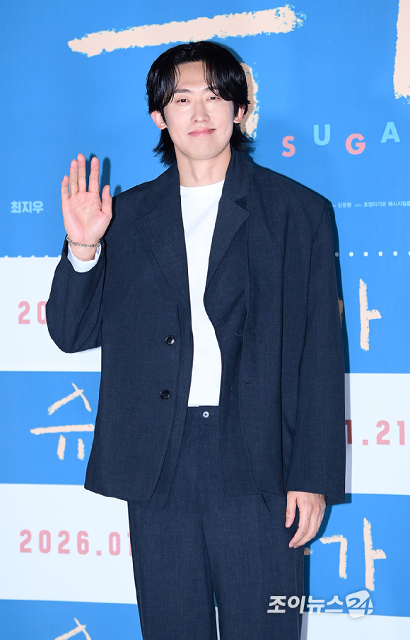 배우 민진웅이 18일 오전 서울 용산구 CGV 용산아이파크몰에서 열린 영화 '슈가'(감독 최신춘) 제작보고회에 참석하고 있다. [사진=정소희 기자]