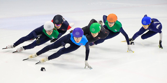 국내 대회에서 쇼트트랙 스피드스케이팅 선수들이 경기에 참여하고 있는 모습 [사진=빙상연맹]