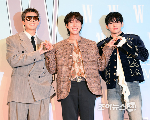 그룹 방탄소년단(BTS) RM-제이홉-뷔가 15일 오후 서울 종로구 포시즌스 호텔에서 열린 제20회 유방암 인식 항상 캠페인 자선 행사 'LOVR YOUR'에 참석하고 있다. [사진=정소희 기자]