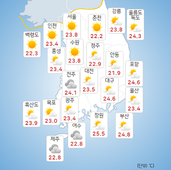 26일 오전 9시 현재 전국 날씨. [사진=기상청 날씨누리]