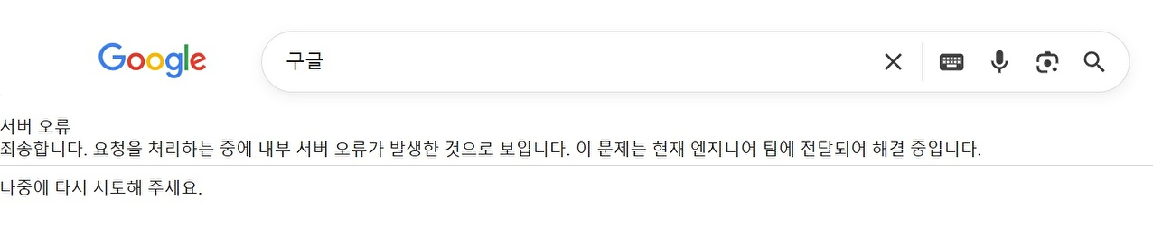 구글 검색 오류 화면 예시 [사진=구글]