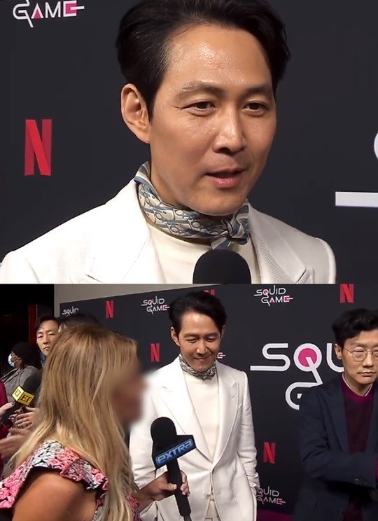 미국 매체 NBC '엑스트라TV'에서 이정재에게 한 질문이 논란이 되고 있다. [사진=NBC 엑스트라TV ]