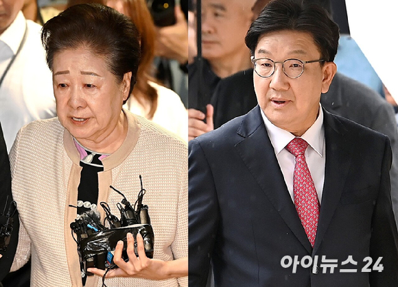 한학자 통일교 총재(왼쪽), 권성동 국민의힘 의원 [사진=곽영래 기자]