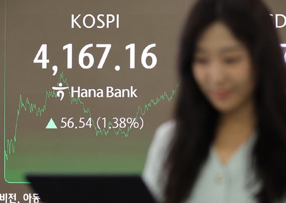 12일 서울 중구 하나은행 본점에서 직원이 증시와 환율을 모니터하고 있다. 이날 코스피는 56.54p(1.38%) 오른 4,167.16으로 장을 마쳤다. 2025.12.12 [사진=연합뉴스]