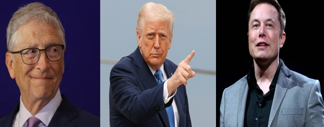 왼쪽부터 빌 게이츠, 트럼프 대통령, 일론 머스크 CEO. [사진=연합뉴스]