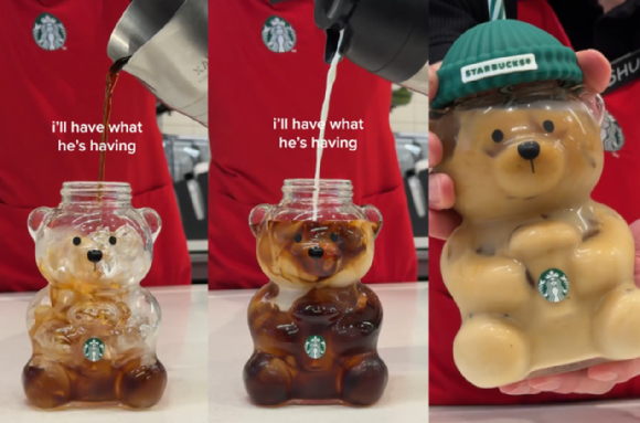 미국 스타벅스가 연말 한정으로 내놓은 '곰 모양 유리컵'이 폭발적인 관심을 끌고 있다. 사진은 해당 컵. [사진=X 갈무리]