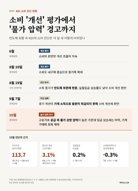 KDI의 경제동향 분석 중 소비 부문에 대한 평가의 추이