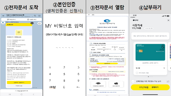 인천광역시, 카카오 알림 톡 전자 문서 열람 및 납부하기 절차 [사진=인천시]