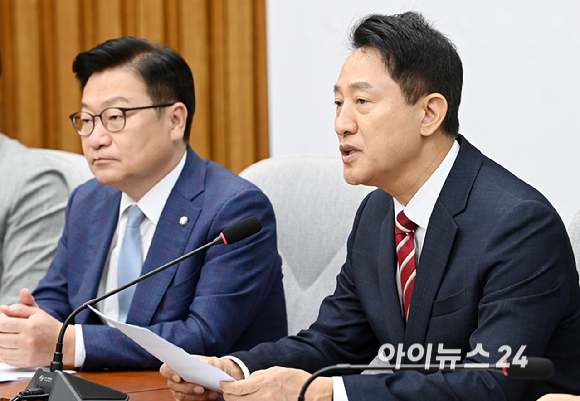 오세훈 서울시장이 14일 서울 여의도 국회에서 열린 원내대책회의에서 발언하고 있다. [사진=곽영래 기자]