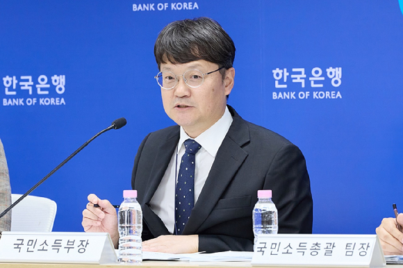 김화용 한국은행 국민소득부장이 9일 오전 서울 중구 한국은행에서 열린 2026년 1분기 국민소득(잠정) 설명회에서 발언하고 있다. [사진=한국은행]