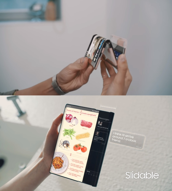삼성디스플레이는 지난 5월 세계정보디스플레이 학회(SID)가 주최하는 '디스플레이 위크 2021' 전시회에서 '슬라이더블 디스플레이' 콘셉트 영상을 공개했다. [사진=SID 온라인 전시관 캡처]
