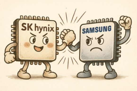 삼성전자와 SK하이닉스가 D램 시장에서 치열한 경쟁을 벌이는 모습을 챗GPT가 그린 그림. [사진=챗GPT]