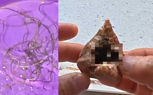 한 유튜버가 계곡에서 잡은 연가시(왼쪽)로 두쫀쿠를 만들어 화제다. [사진=유튜브 이충근 캡처]