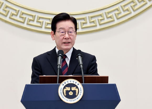 이재명 대통령이 2일 청와대 영빈관에서 열린 신년 인사회에서 인사말을 하고 있다. 2026.1.2 [사진=연합뉴스]