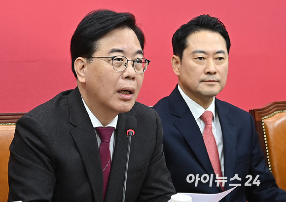 송언석 국민의힘 원내대표가 12일 서울 여의도 국회에서 열린 최고위원회의에서 발언하고 있다. [사진=곽영래 기자]