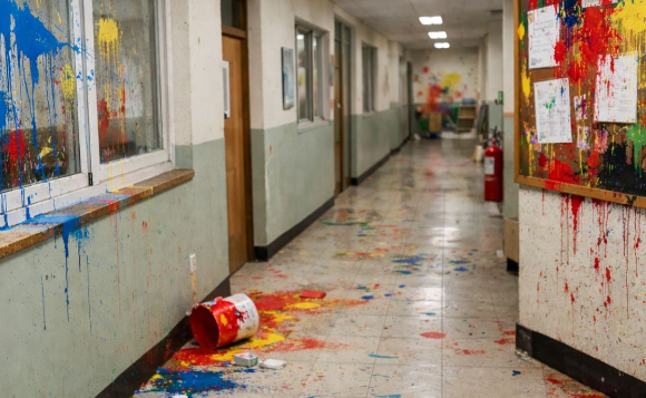 경기도 포천시 한 중학교에서 교사가 학교 이곳저곳에 물감을 뿌리며 난동을 부리는 일이 발생했다. 본 기사와 무관한 AI 생성 이미지. [사진=AI 생성 이미지]