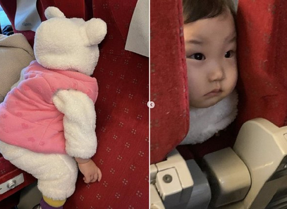  포동포동한 볼살이 의자 등받이 사이에 낀 게 포인트다. [사진=최희 인스타그램]