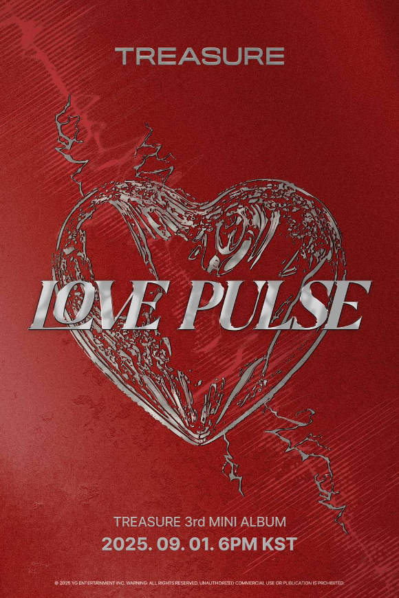 트레저 새 앨범 발매를 예고하는 'TREASURE - 3rd MINI ALBUM [LOVE PULSE] RELEASE POSTER' [사진=YG엔터테인먼트]