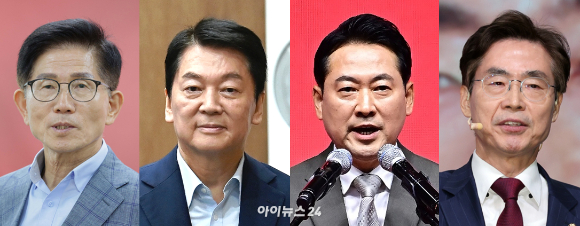 2025년 8월 22일 전당대회 당대표 선거를 앞두고 후보로 확정된 국민의힘 당권 주자들. 왼쪽부터 김문수·안철수·장동혁·조경태 후보 [사진=아이뉴스24DB]