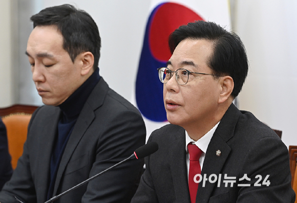 송언석 국민의힘 원내대표가 23일 서울 여의도 국회에서 열린 최고위원회의에서 발언하고 있다. [사진=곽영래 기자]