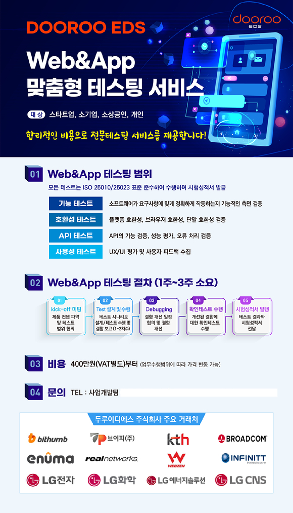 두루이디에스 주식회사가 스타트업, 소상공인, 개인 등을 대상으로 '웹(Web)&앱(App) 테스팅 서비스'를 개시한다. [사진=두루이디에스]