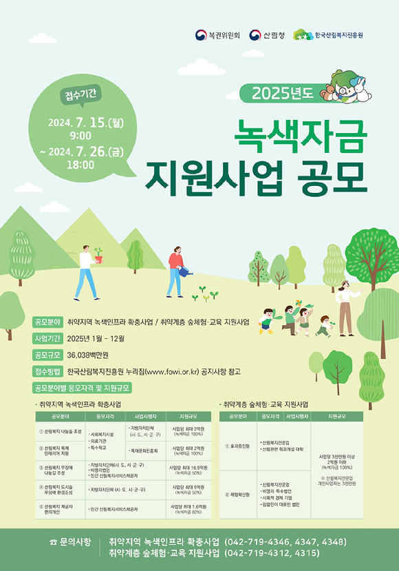 2025년 복권기금 녹색자금 지원사업 공모 포스터. [사진=한국산림복지진흥원/산림청]
