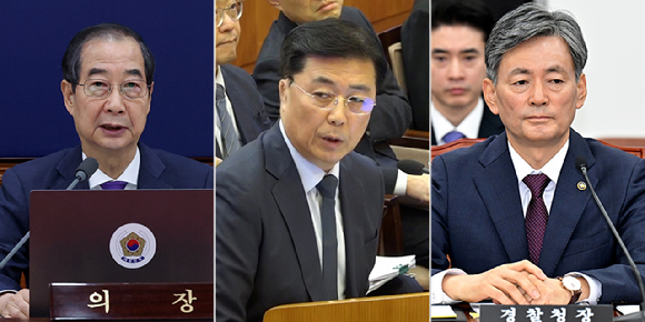 사진 왼쪽부터 한덕수 국무총리 &middot;홍장원 전 국정원 1차장&middot;조지호 경찰청장. [사진=아이뉴스24 DB]