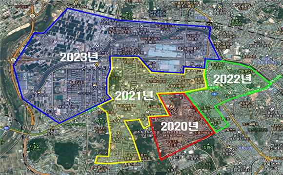 지난 2020년부터 오는 2023년까지 광주광역시 서구에서 추진할 예정인 신재생에너지 융복합지원사업 위치도 [사진=광주 서구]
