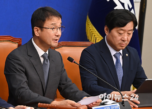 한병도 더불어민주당 대표 직무대행 겸 원내대표가 20일 여의도 국회에서 열린 최고위원회의에서 발언하고 있다. [사진=곽영래 기자]