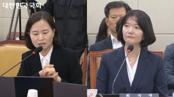 18일 국회 과학기술정보방송통신위원회(과방위) 현안 질의에서 최수연 네이버 대표(오른쪽)가 이해민 조국혁신당 의원의 질의를 듣고 있다. [사진=국회인터넷의사중계시스템]