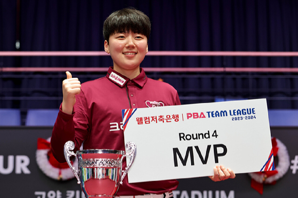 크라운해태 소속 백민주는 2023-24시즌 PBA 팀 리그 4라운드 MVP에 선정됐다. [사진=프로당구협회(PBA)]