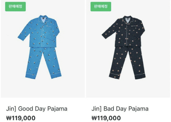 BTS멤버 진(왼쪽)과 그가 제작에 참여한 잠옷 [사진=방탄소년단 진 인스타그램]