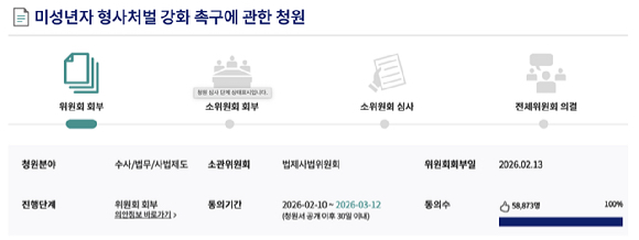 미성년자 형사처벌 강화 촉구에 관한 청원. [사진=국회전자청원 홈페이지 캡처]