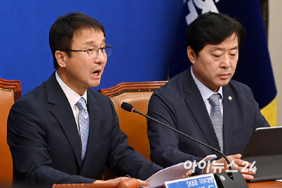 한병도 더불어민주당 당대표 직무대행 겸 원내대표가 10일 서울 여의도 국회에서 열린 최고위원회의에서 발언하고 있다. [사진=곽영래 기자]