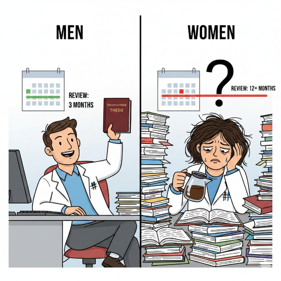 여성 연구자 논문이 남성 저자 논문보다 심사 기간이 길다는 분석 결과가 나와 주목된다. [사진=GEMINI]