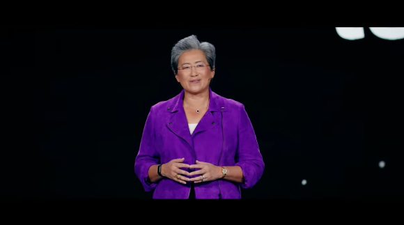 리사 수 AMD 회장이 'CES 2023' 개막을 하루 앞둔 4일(현지 시간) 베니션 엑스포에서 기조연설을 하고 있다. [사진=AMD 유튜브]